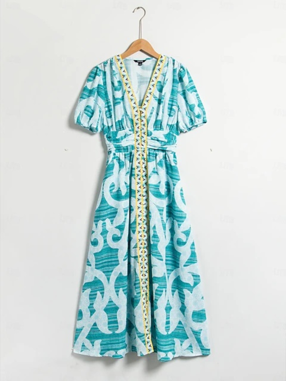 Ador Boho Puff Sleeve V Neck Midi Dress M